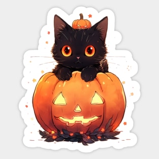 Cute Halloween Pumpkin Black Cat Sticker